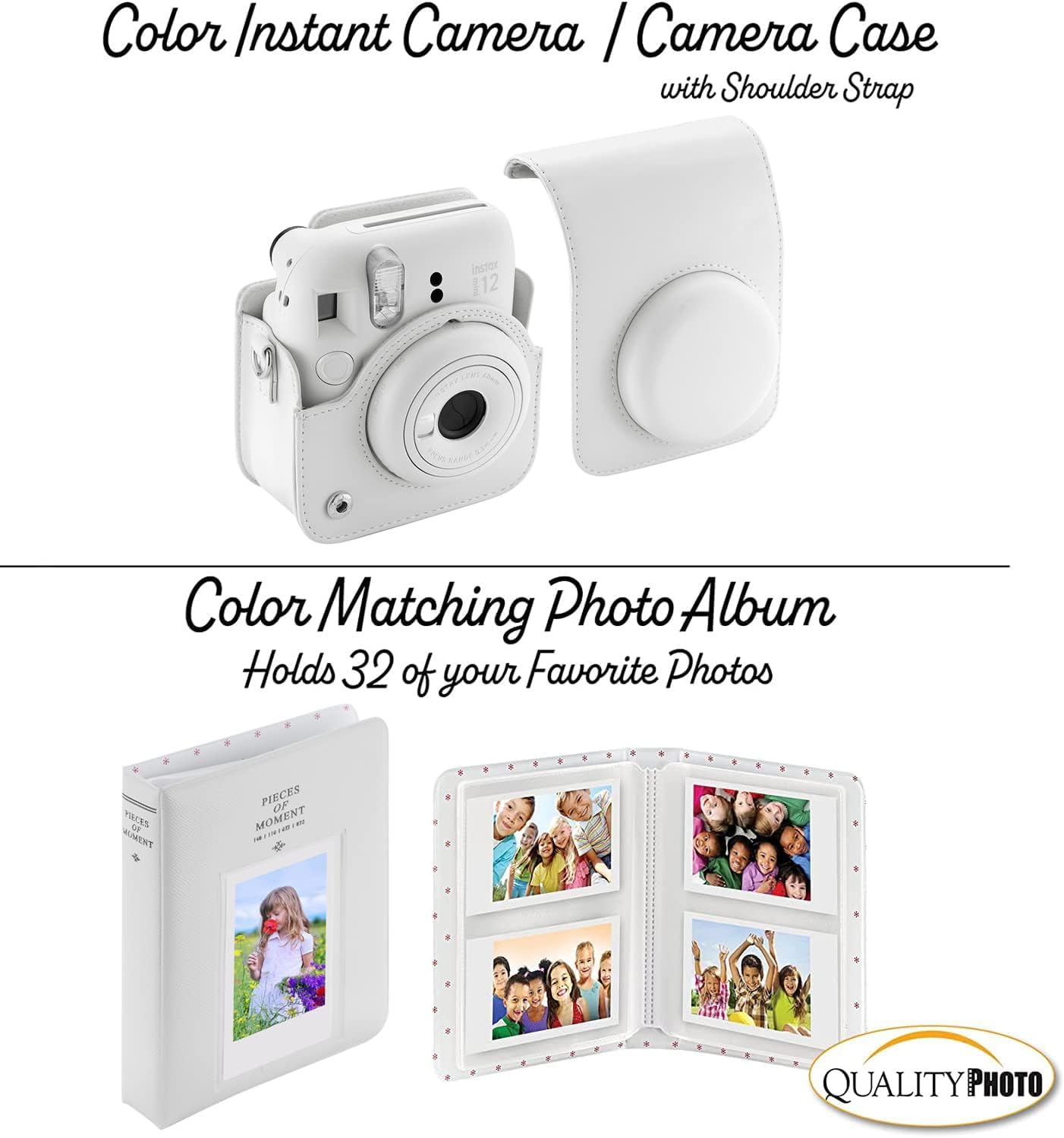 Fujifilm Instax Mini 12 Instant Camera with Case, 40 Fuji Films, Decoration Stickers, Frames, Photo Album and More Accessory kit (Clay White)