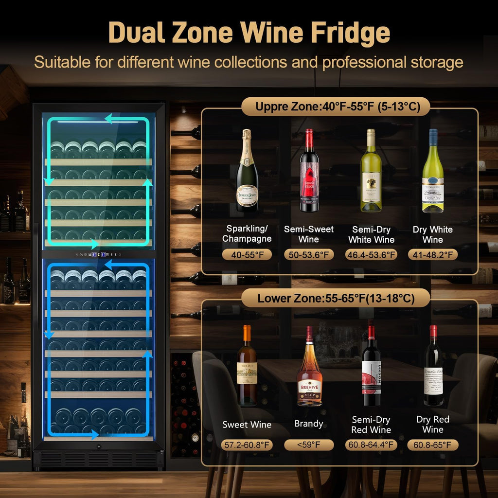 Velivi 24' Inch Dual-Zone Wine Fridge, Freestanding/Built-in Wine Cooler Refeigerator, Large Capacity Tall Wine Cellar For Wine Collection, Wine Chiller with Safety Lock, Low Noise and Fast Cooling