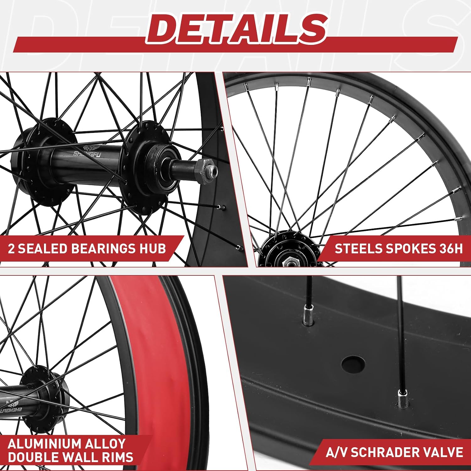 WEEROCK 20/26 x 4.0 Inch Bike Front Rear Wheelset, 4.0' Wide Aluminium Alloy Wheelset with Quick Release, Compatible with Disc Brake, Threaded Freewheel for 20'/26' Snow Bicycle, Fat Tire Bicycles
