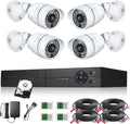 Eversecu 4 Channel Security Camera System 1080P DVR and 4pcs HD Weatherproof Cameras, Night Vision, Motion Alert, Smartphone, PC Easy Remote Access, 500GB HDD Preinstalled, Premade Cables Included