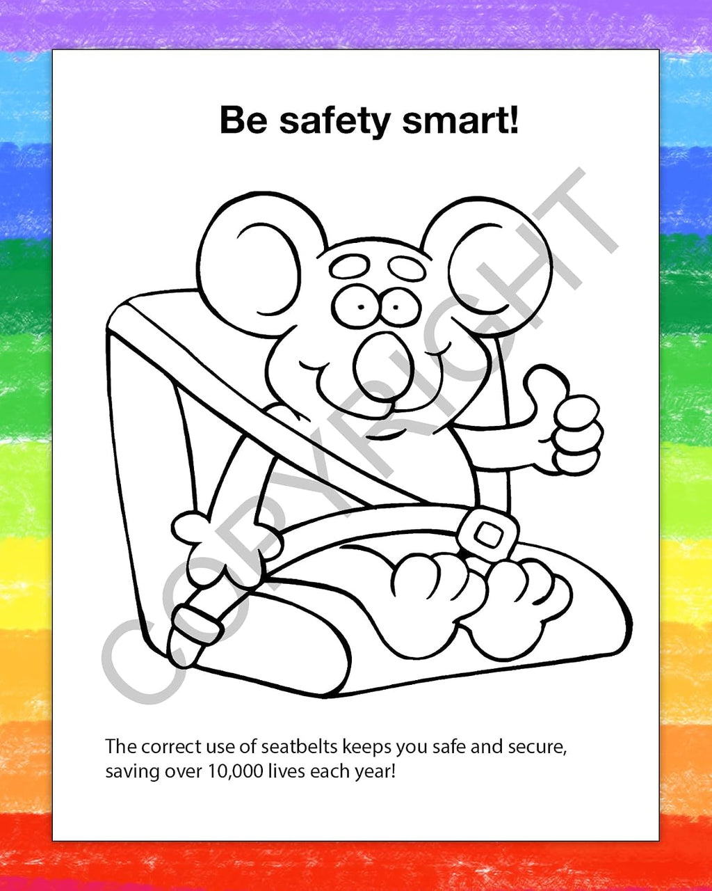 ZOCO – Buckle Up, Seat Belt Safety – Custom Coloring & Activity Books (250 Bulk Pack, With Crayons) – Police Car Safety Theme for Kids – Add Your Imprint