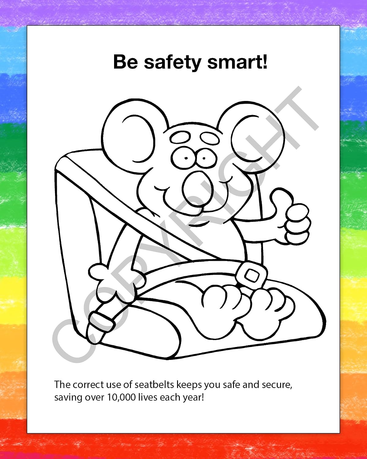 ZOCO – Buckle Up, Seat Belt Safety – Custom Coloring & Activity Books (250 Bulk Pack, With Crayons) – Police Car Safety Theme for Kids – Add Your Imprint