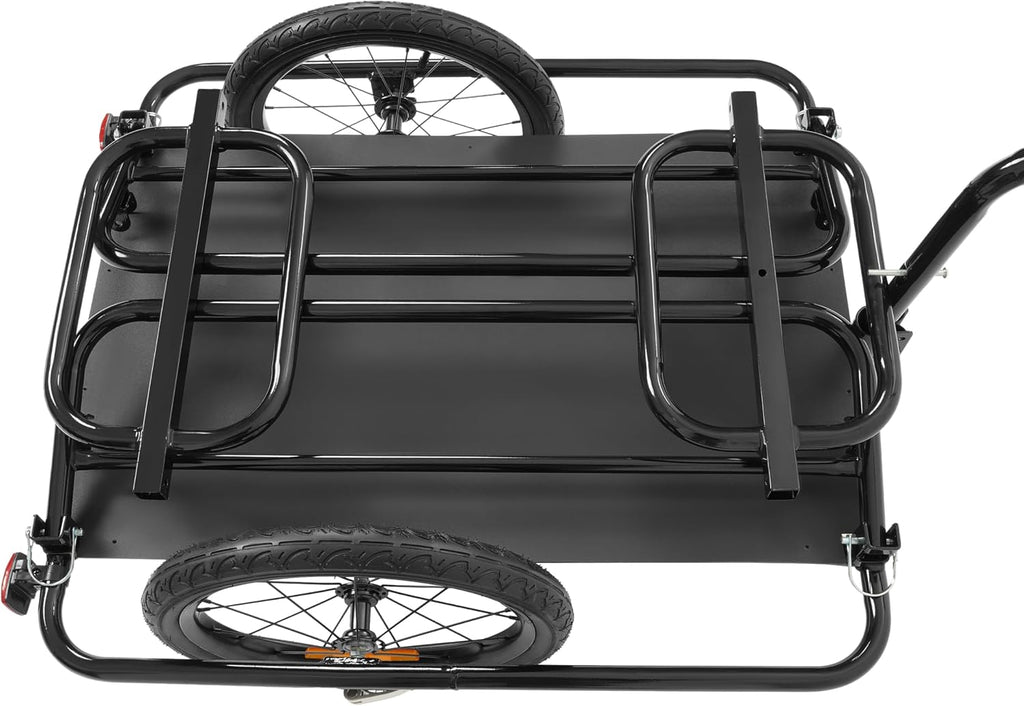 Kojem Foldable Bike Cargo Trailer, Heavy-Duty Storage Bicycle Trailer 110LBS Load Capacity, 16IN Wheel Bike Wagon Cart, with Universal Hitch and Foldable Frame, Fit for Pet, Shopping, Park Picnics