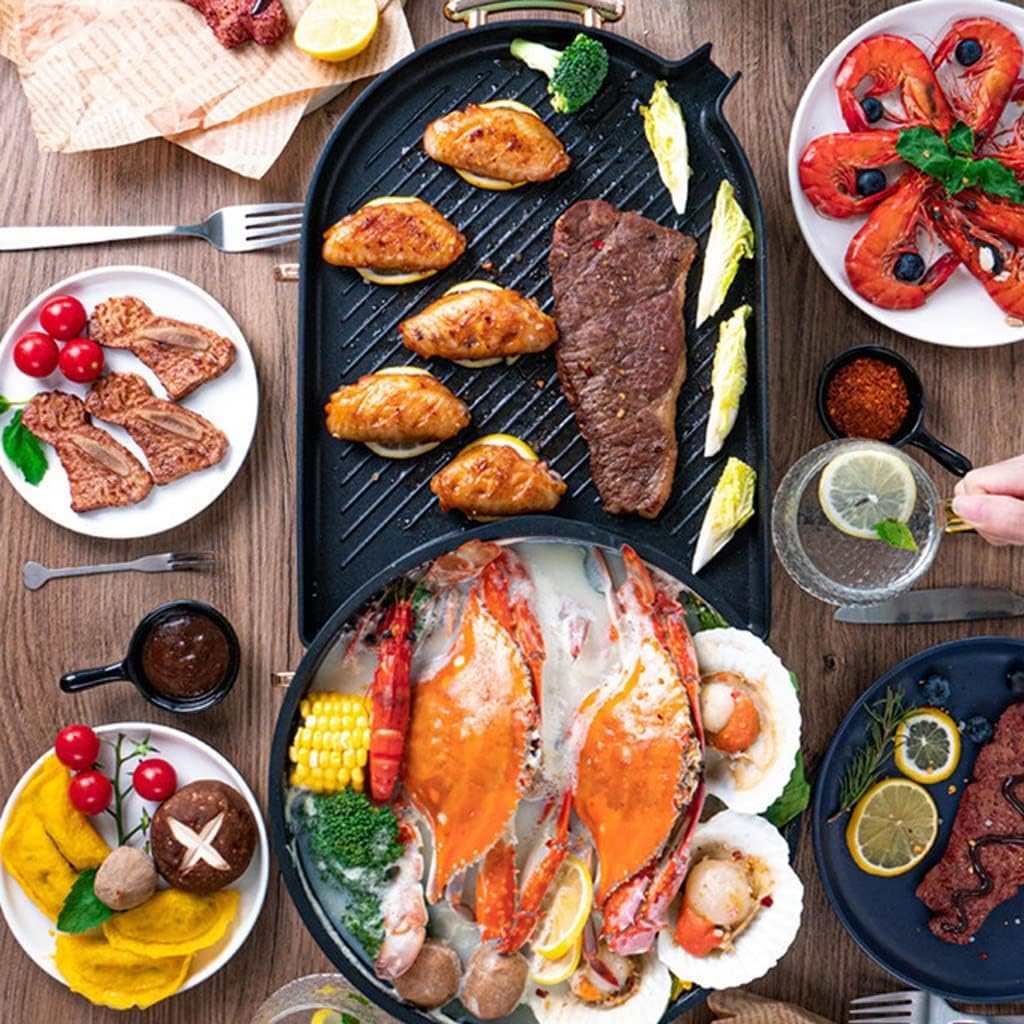 YYDS Hot Pot Double-Separable Electric Grilling Pan ，Can Be Protected from High Temperature Barbecue Grill Grill Shabu Hot Pot Electric Grill (Color : Green)