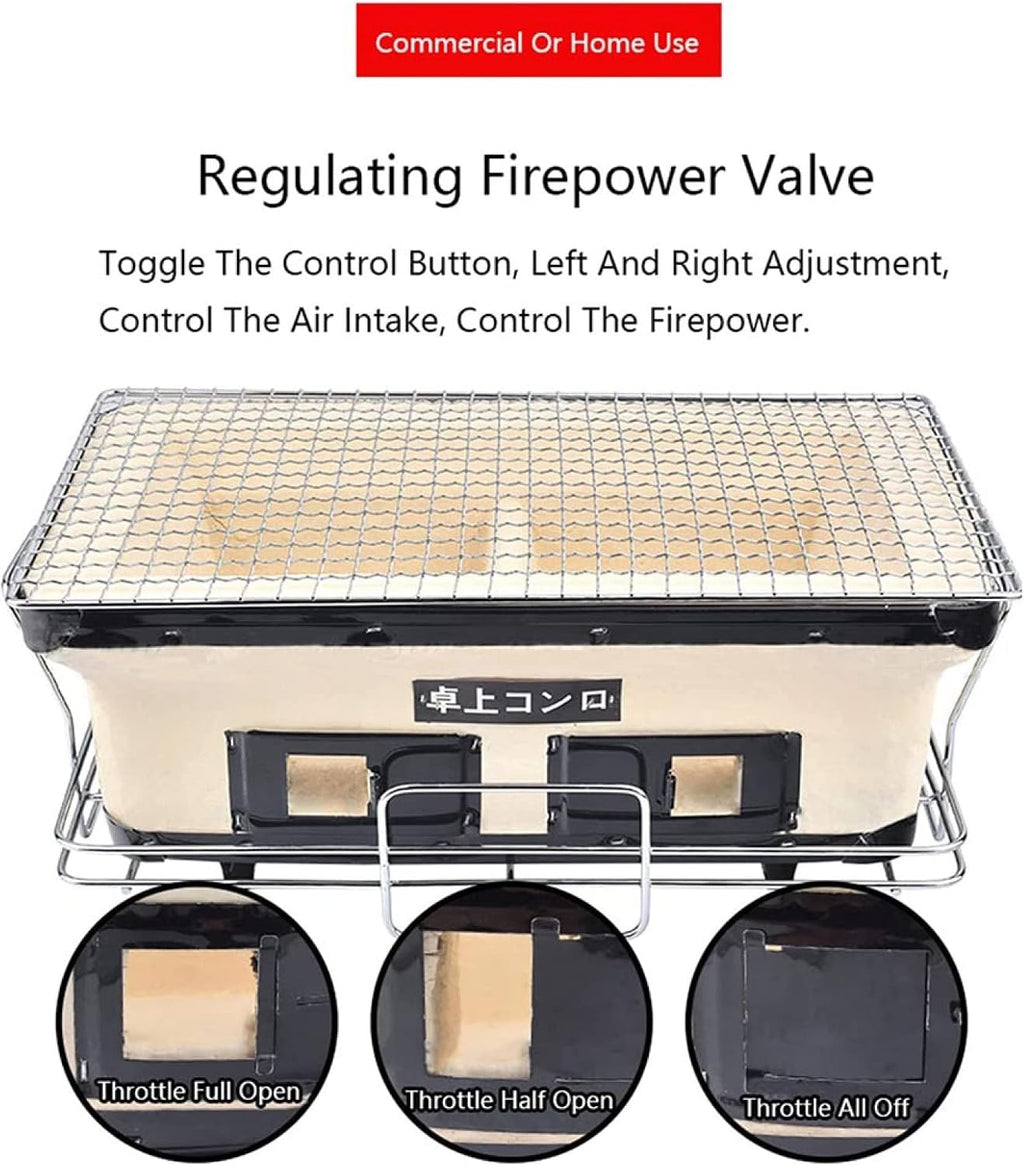 Japanese Ceramic Tabletop Grill, Rectangular BBQ Hibachi Charcoal Grill Table Yakatori Charcoal Cooker for Indoor Outdoor Stove