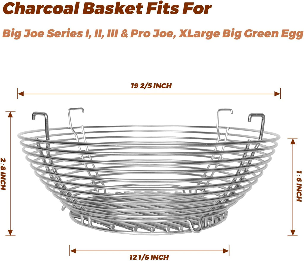 Lump Charcoal Fire Basket Fits for Kamado Joe Big Joe Accessories,stainless Steel Charcoal Ash Basket with Divider Grill Parts for Big Joe