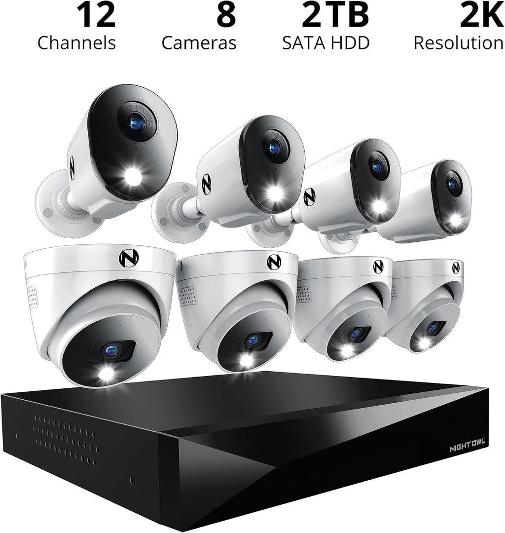 Night Owl 2-Way Audio 12 Channel DVR Video Home Security Camera System with 8 (4 Bullet 4 Dome)- 12 Channel 8 wired channels, 4 wireless wifi compatible)