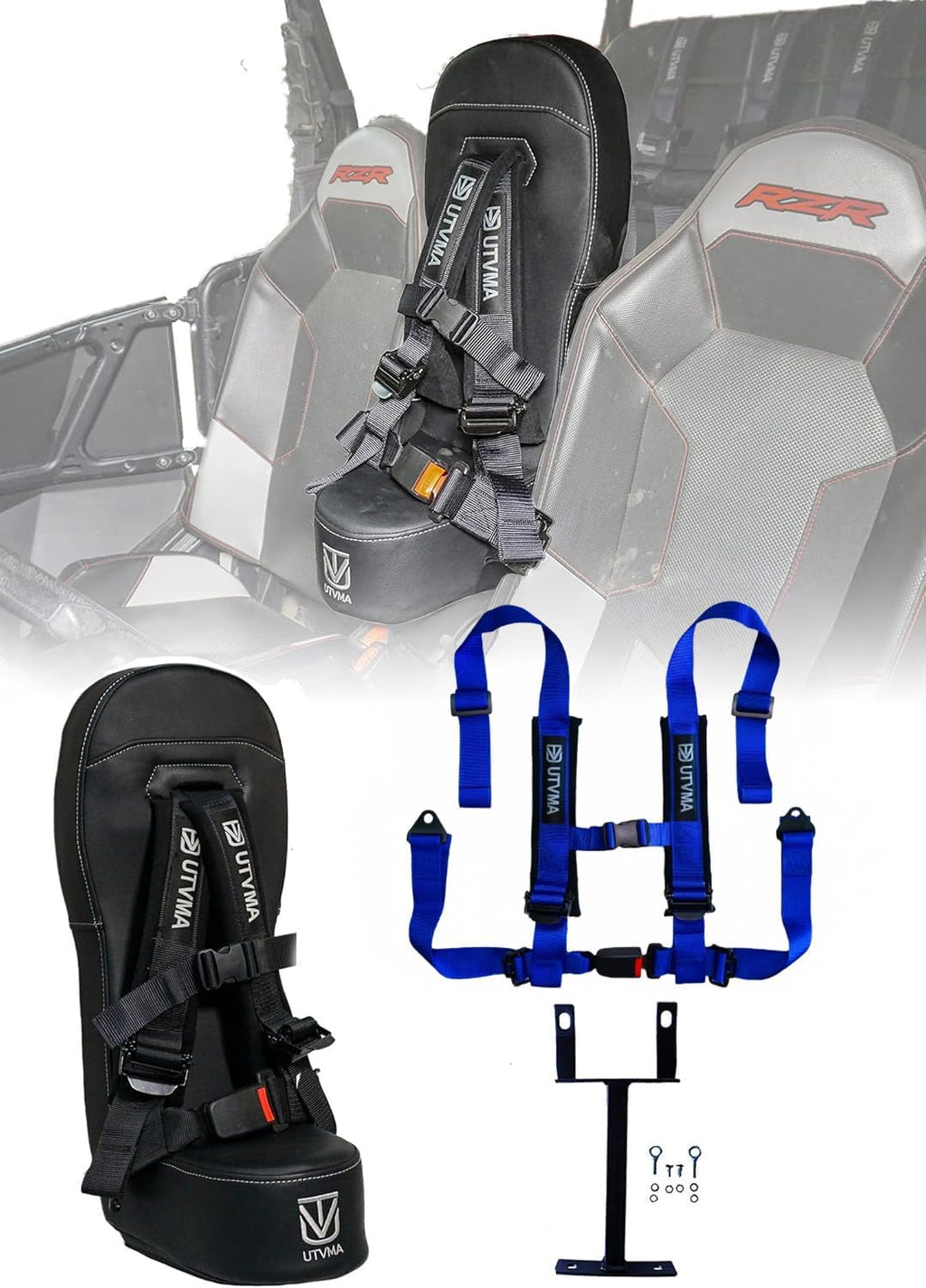 UTVMA RZR 1000 and 900 (2014-2023) Bump Seat with 4-Point Harness | Kids Seat | Jump Seat | All Models (XP, Turbo, Turbo S, High Lifter, Sport, Premium, Ultimate) (Seat with Blue Harness)