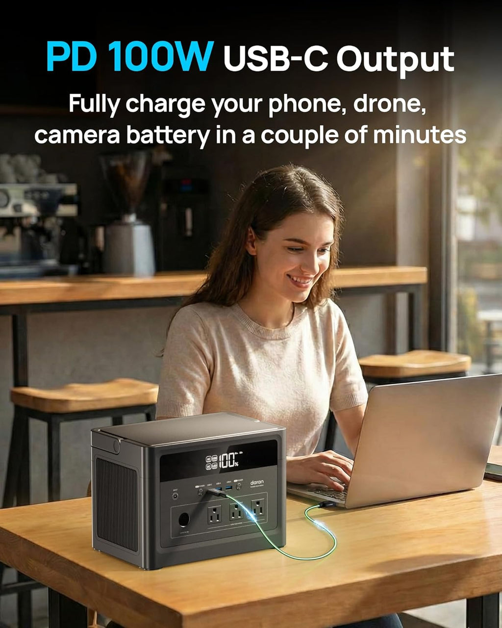 DaranEner 600W Portable Power Station (1200W Peak), 576Wh LiFePO4 Battery Solar Generator for Home Use, 3.3H Fast Charging Power Station, Emergency Backup for Camping, CPAP (Solar Panel Optional)