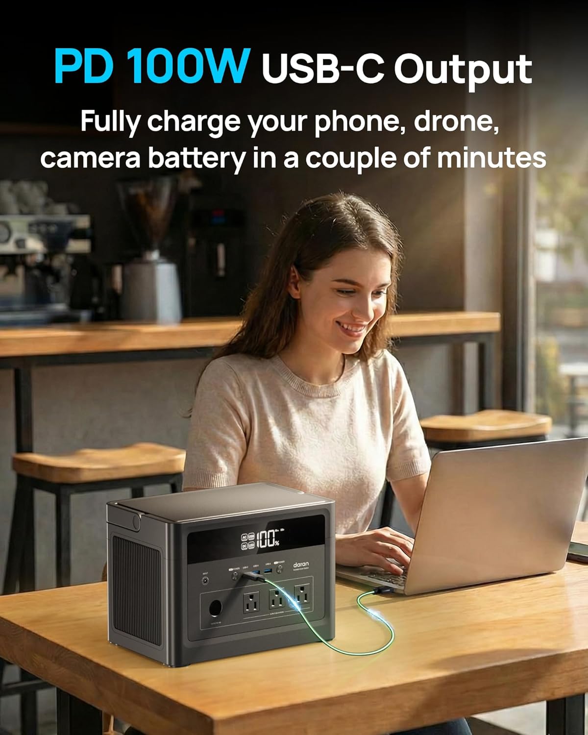 DaranEner 600W Portable Power Station (1200W Peak), 576Wh LiFePO4 Battery Solar Generator for Home Use, 3.3H Fast Charging Power Station, Emergency Backup for Camping, CPAP (Solar Panel Optional)