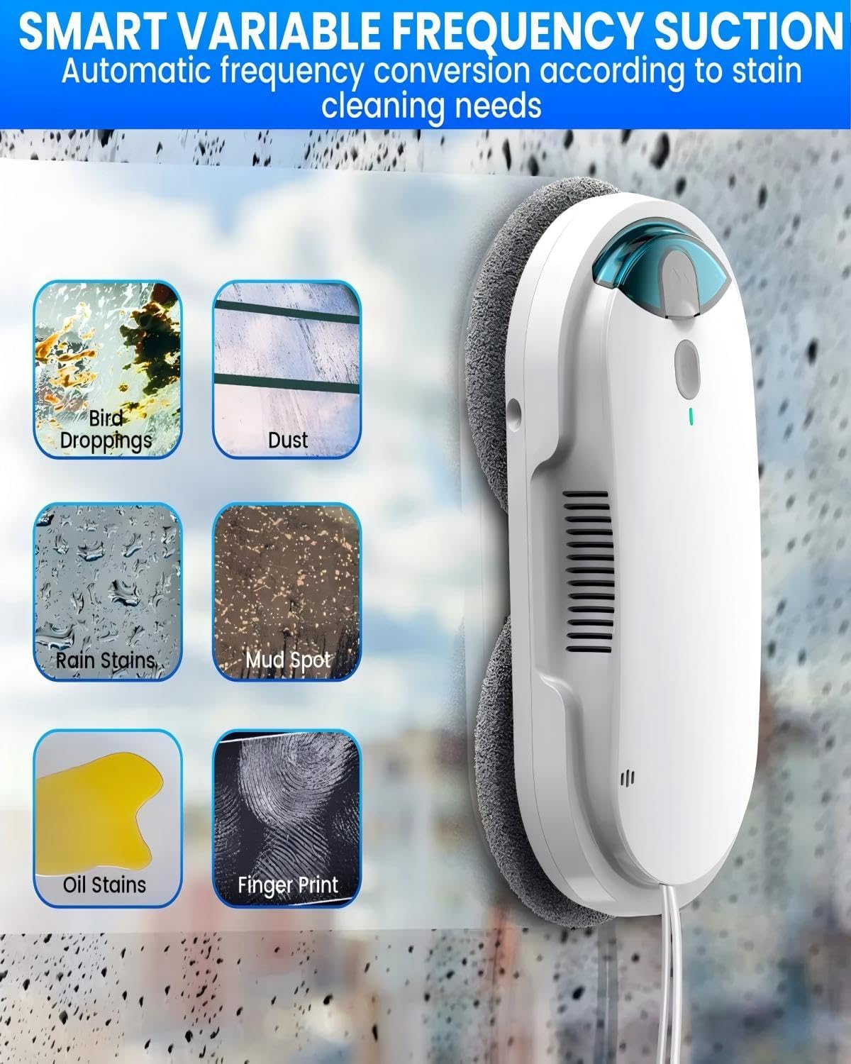 Smart Window Cleaning Robot with bidirectional ultrasonic Spray & 85ml Tank - Automatic Edge Detection, 2400-3200pa Strong Suction, Anti-Drop P