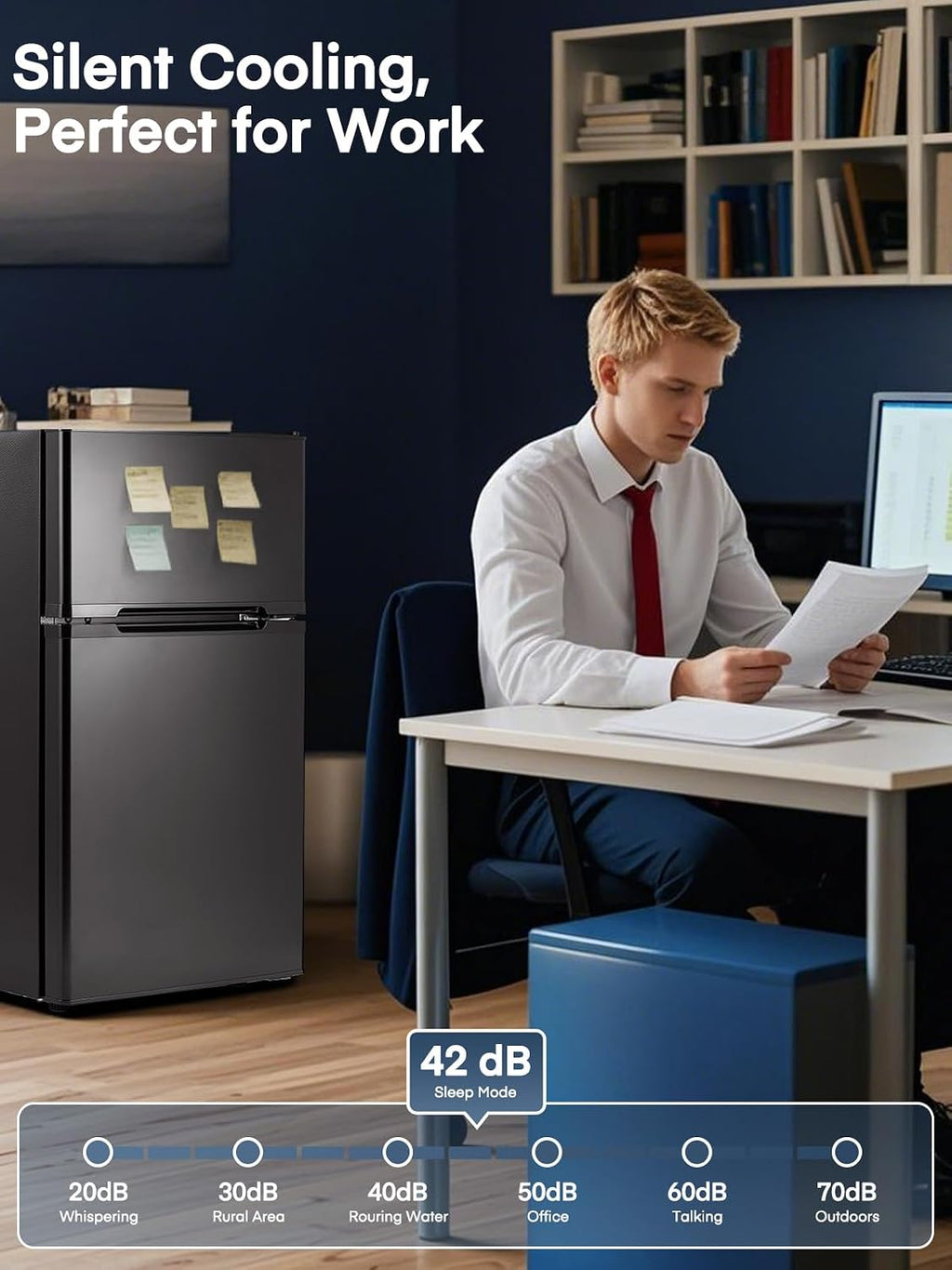 Mini Fridge with Freezer for Bedroom, 3.1 Cu.ft Double Doors Small Refrigerator with Ice Tray, Removable Shelves, Temperature Control Mini Refrigerator for Dorm and Office