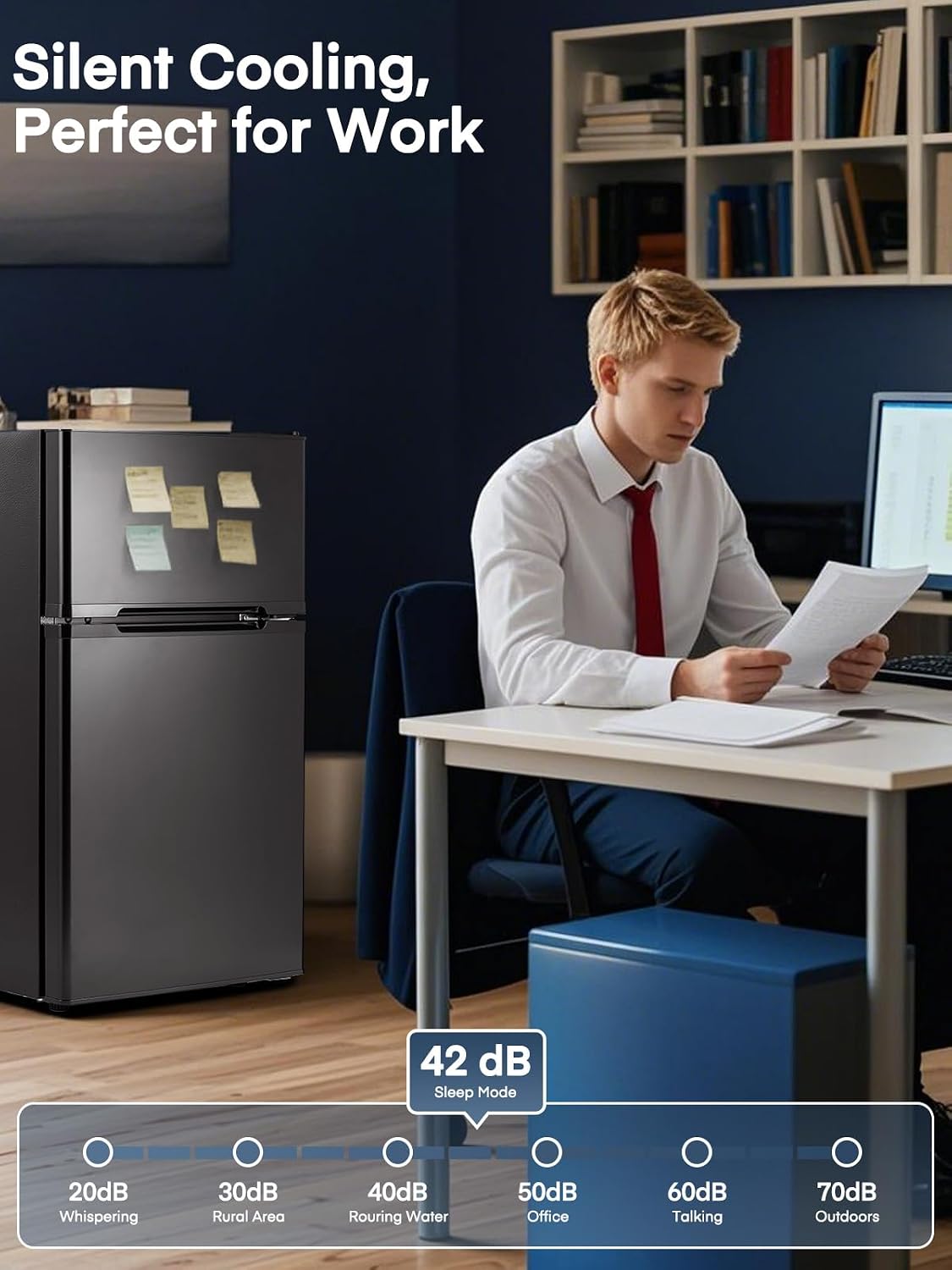 Mini Fridge with Freezer for Bedroom, 3.1 Cu.ft Double Doors Small Refrigerator with Ice Tray, Removable Shelves, Temperature Control Mini Refrigerator for Dorm and Office