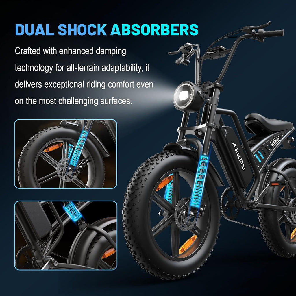 20' Fat Tire Electric Bike for Adults, 1500W Peak Motor E-Bike with 48V 15Ah Removable Battery, 60 Miles PAS Range, 28MPH Dirt Electric Mountain Bicycles for Off Road and Commuting