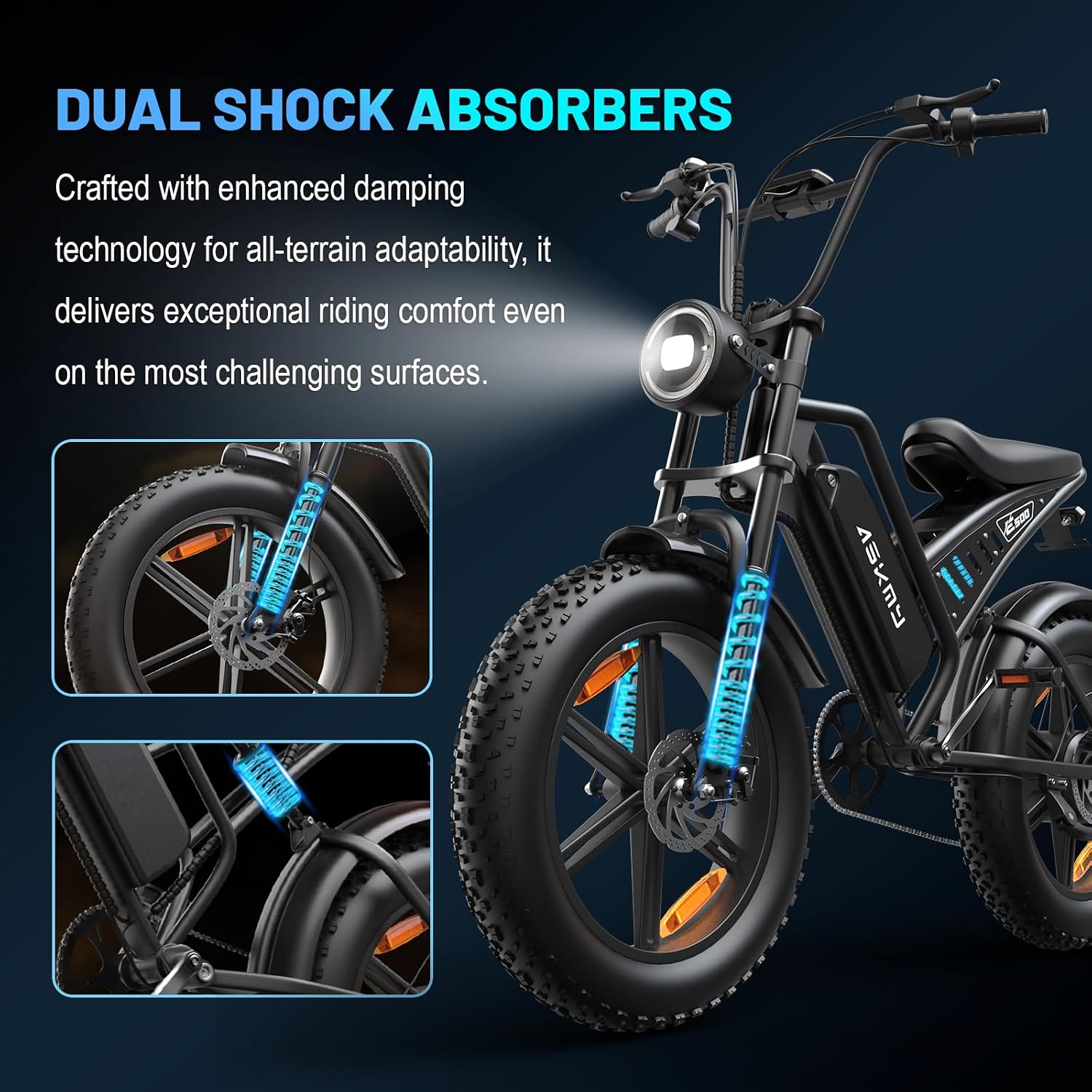 20' Fat Tire Electric Bike for Adults, 1500W Peak Motor E-Bike with 48V 15Ah Removable Battery, 60 Miles PAS Range, 28MPH Dirt Electric Mountain Bicycles for Off Road and Commuting