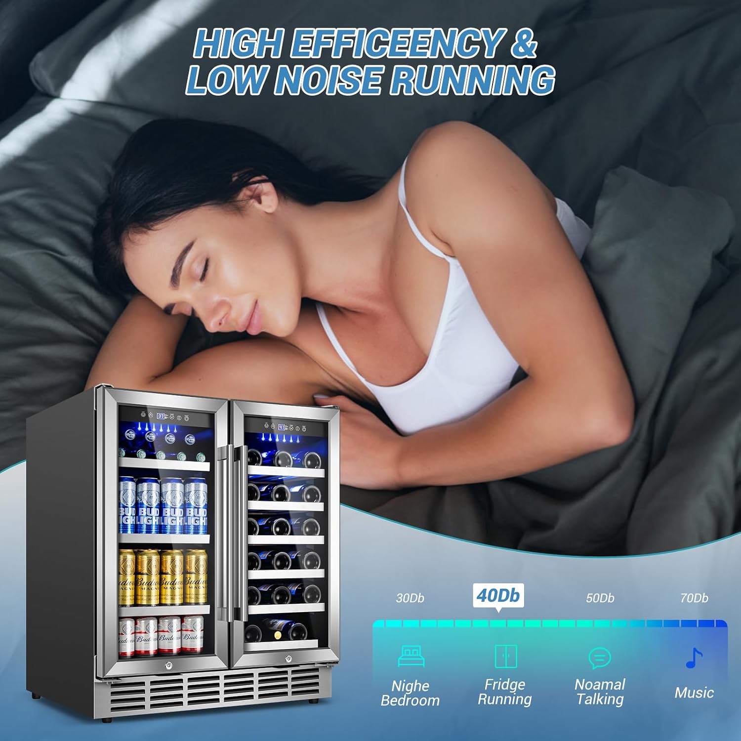 Velivi 30Inch Wine and Beverage Refrigerator - Dual Zone Beverage Cooler Under Counter, Holds Up to 30 Bottles & 90 Cans Drink and Beer Fridge Built-In for Home Kitchen Bar and Office