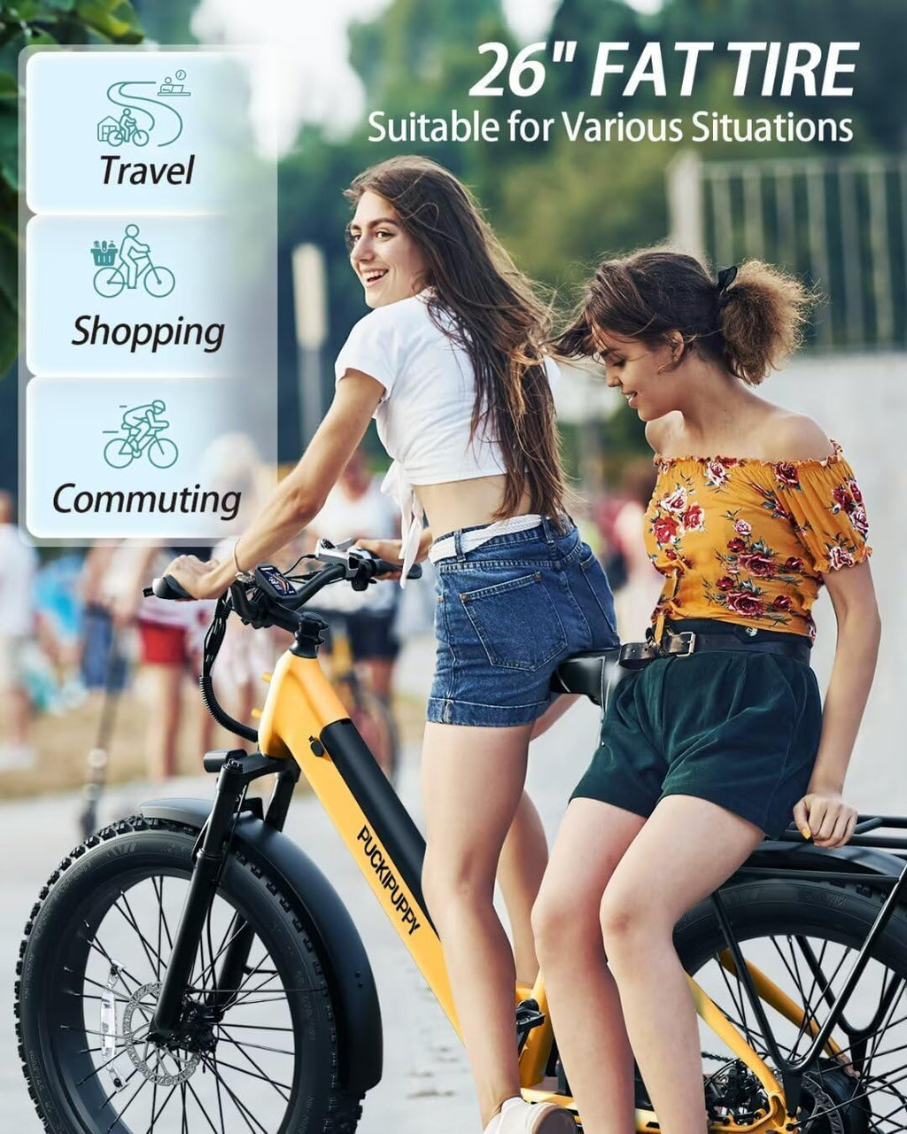Electric Bike for Adults + A Luxury Accessory Pack , 48V 15AH Removable Battery Electric Bicycle, 28MPH Commuter E-Bike, 7 Speed, 60 Miles Range, All Terrain 26' Fat Tire Front Suspension, Samoyed