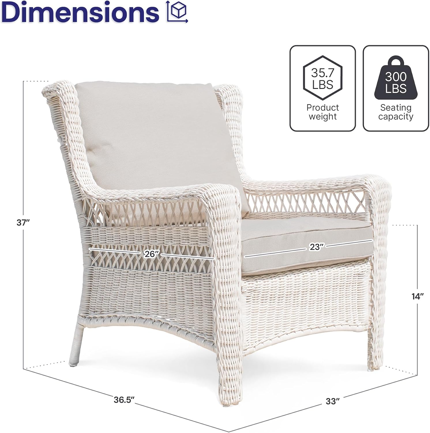 Park Meadow Outdoor Patio Wicker Armchairs Set of 2, All-Weather HDPE Rattan Chairs with Polyester Fabric Beige Cushions for Garden Porch Backyard Porch Lawn (Taupe Beige/Off-White)