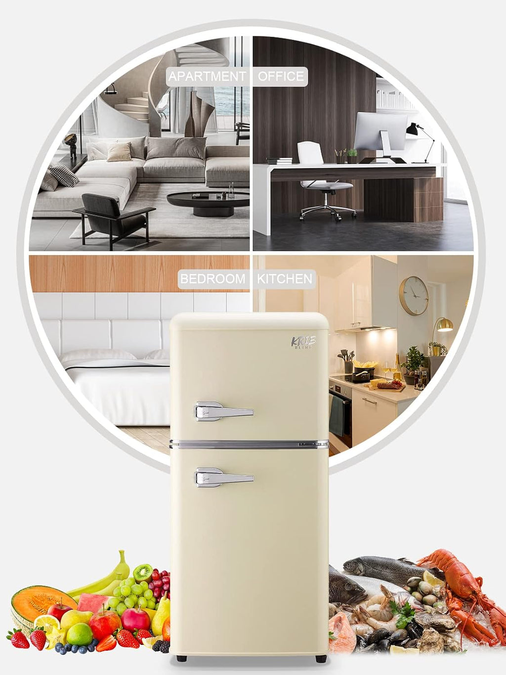 KRIB BLING 3.5 Cu.ft Refrigerators with Freezer, Fridge with 7 Level Temp Adjustable Thermostat, Fridge for Apartment, Office, Basement, Cream