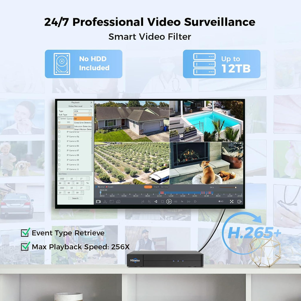 Hiseeu 12MP 16CH PoE NVR Network Video Recorder for Home Security Camera System, Work with 12MP/8MP/5MP/4MP/3MP/1080P PoE Security Camera, Motion Detect,24/7 Recording, Smart Playback, No Hard Drive