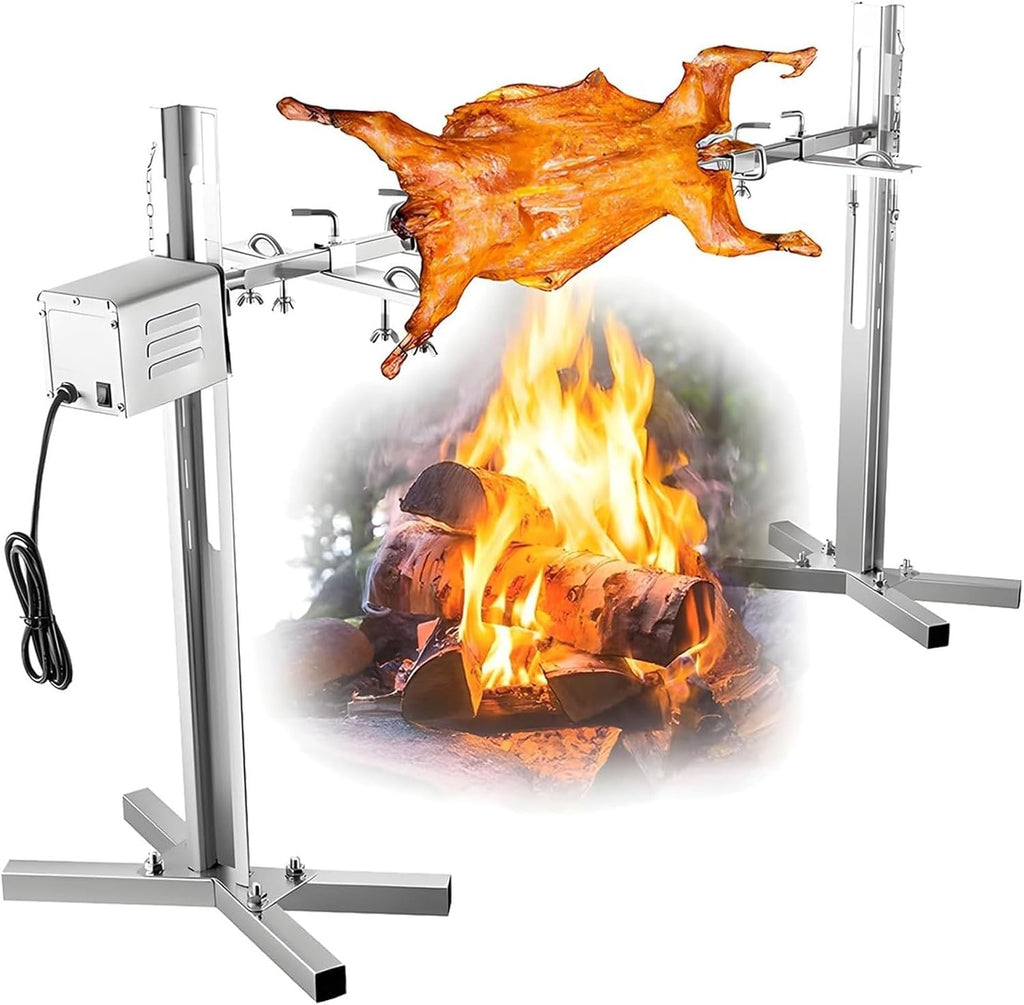 BBQ Grill Rotisserie, Stainless Steel Electric Automatic Grill with X Shaped Bracket, 15W Roast Hog Roaster Machine Up to 70KG, 5 Gears Height Adjustment, for Barbecue Bar, Restaurant