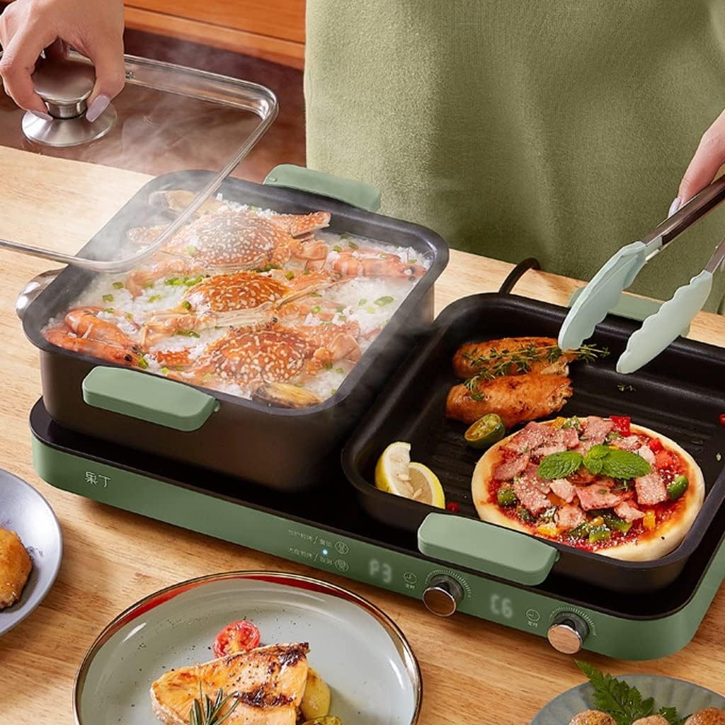 YYDS Hot Pot Household Multi-Function Barbecue Hot-Pot All-in-one Pot 7-Speed Firepower Adjustment Electric Grill Barbecue Pot Electric Grill (Color : Green)