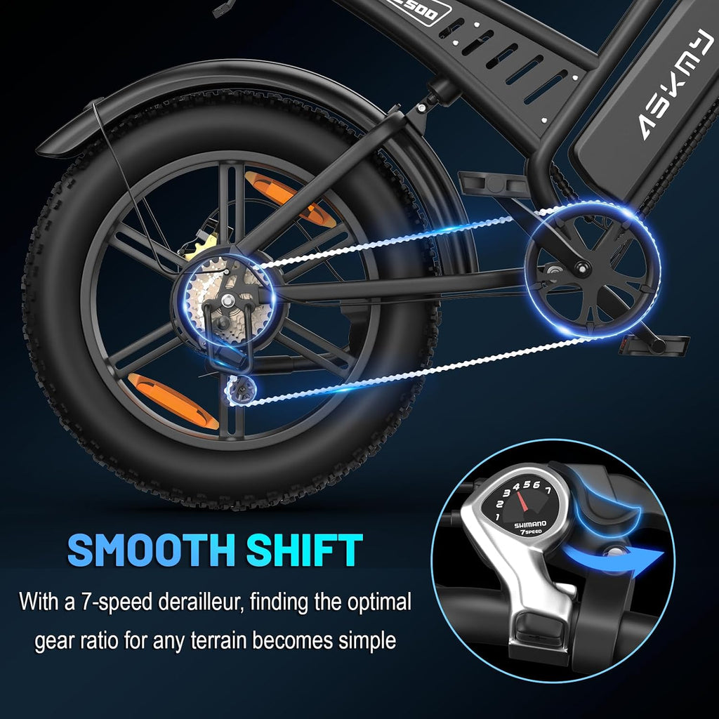 20' Fat Tire Electric Bike for Adults, 1500W Peak Motor E-Bike with 48V 15Ah Removable Battery, 60 Miles PAS Range, 28MPH Dirt Electric Mountain Bicycles for Off Road and Commuting