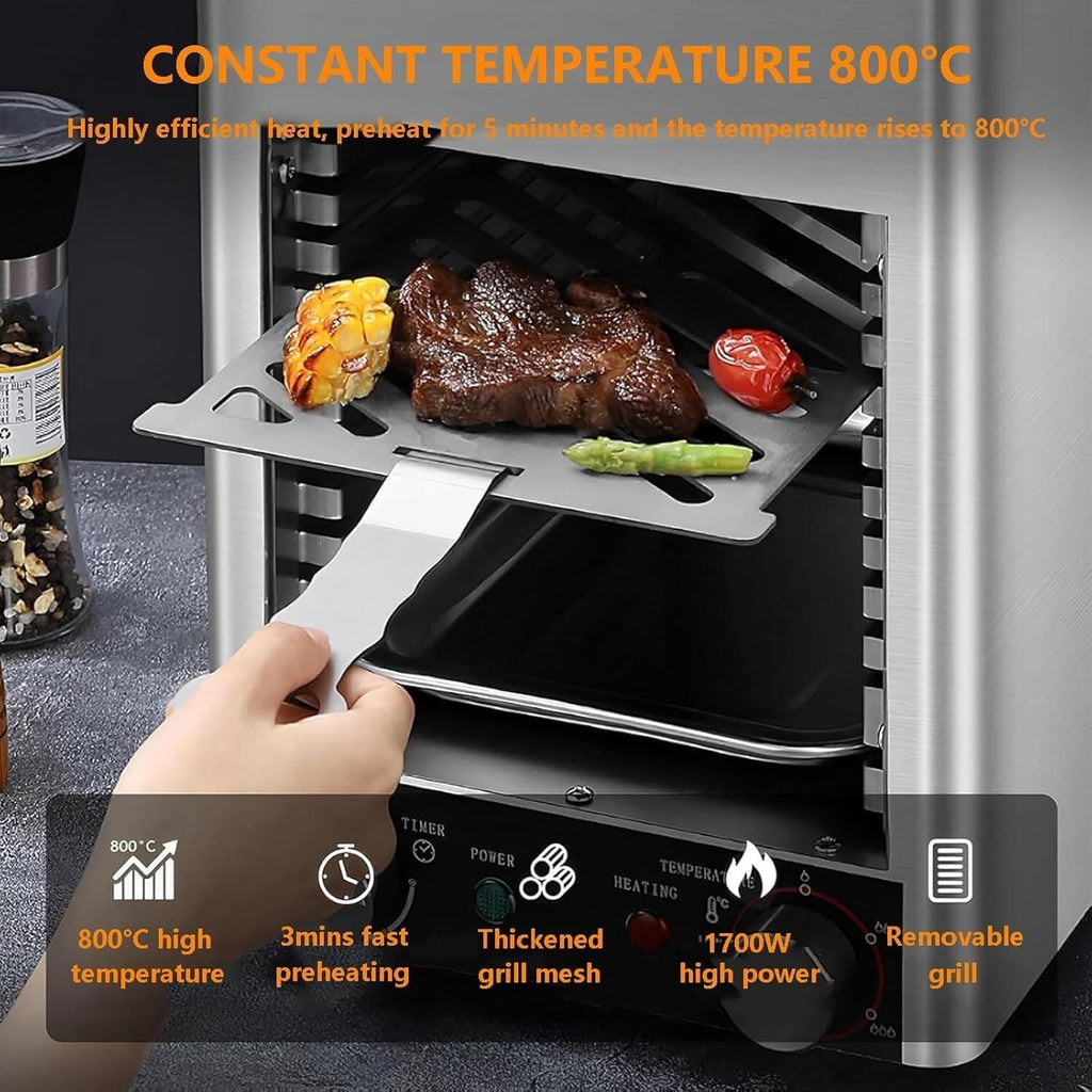 Electric Steak Cooker Teppanyaki Grill, Electric Steak Grill with 10 Level Design, Countertop Barbecue Grill Pan for Family Gatherings, Constant Temperature 800℃