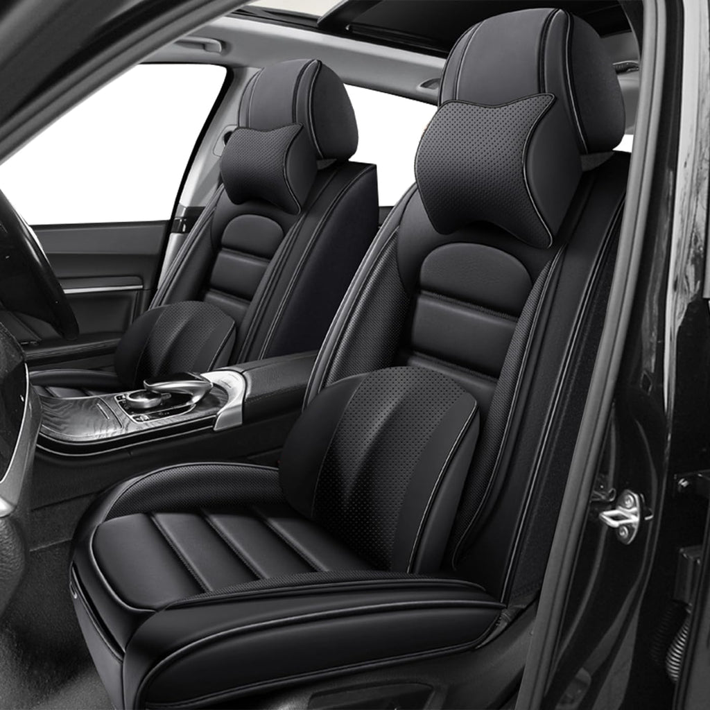 Car Seat Covers for CRV,for Honda CRV 2007-2024 2025,Waterproof Leather Seat Covers,Compatible Airbag,Front Set Comfort Car Seat Protectors for Most Cars(Pillows,Black)