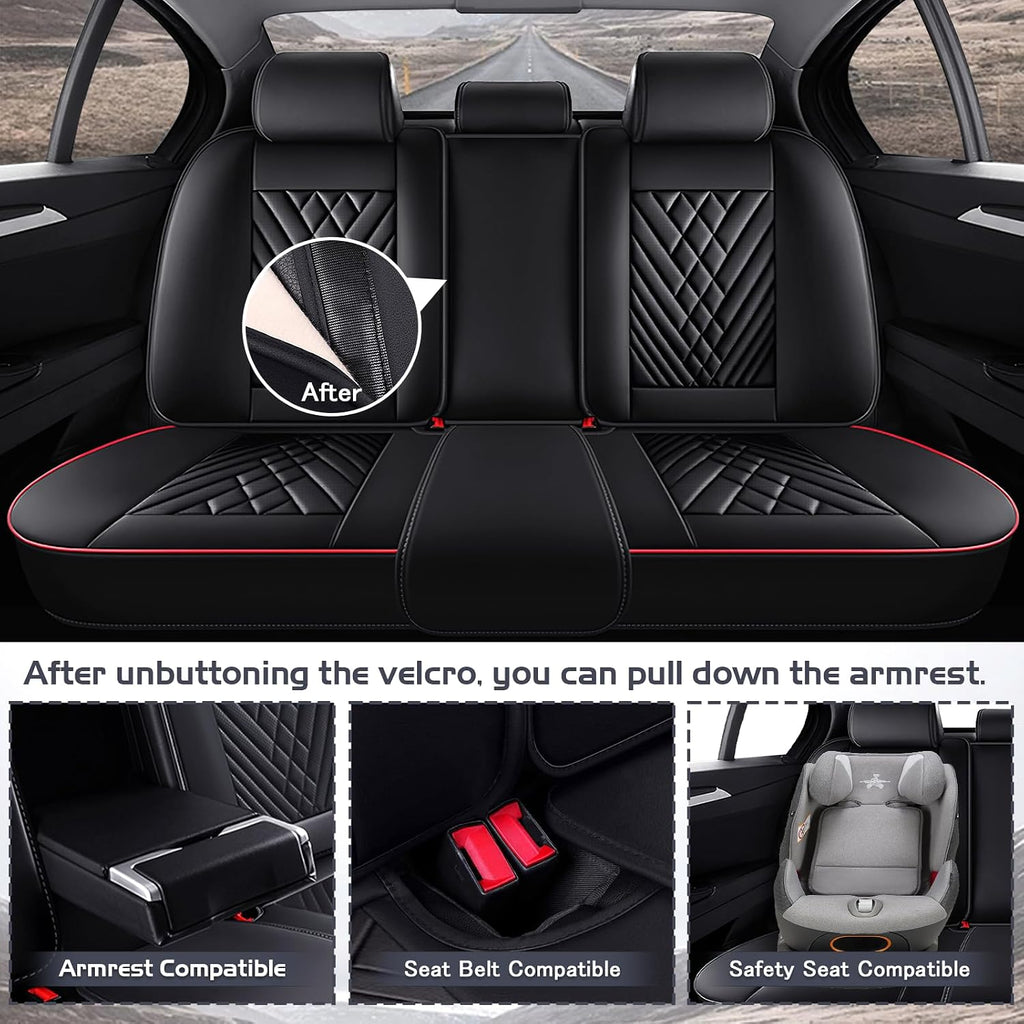 Car Seat Covers for Nissan Rogue 2008-2026, Waterproof Nappa Leather Full Set Seat Cover with Headrests, Anti-Slip and Comfortable Automotive Seat Protector&Accessories(Black Red)