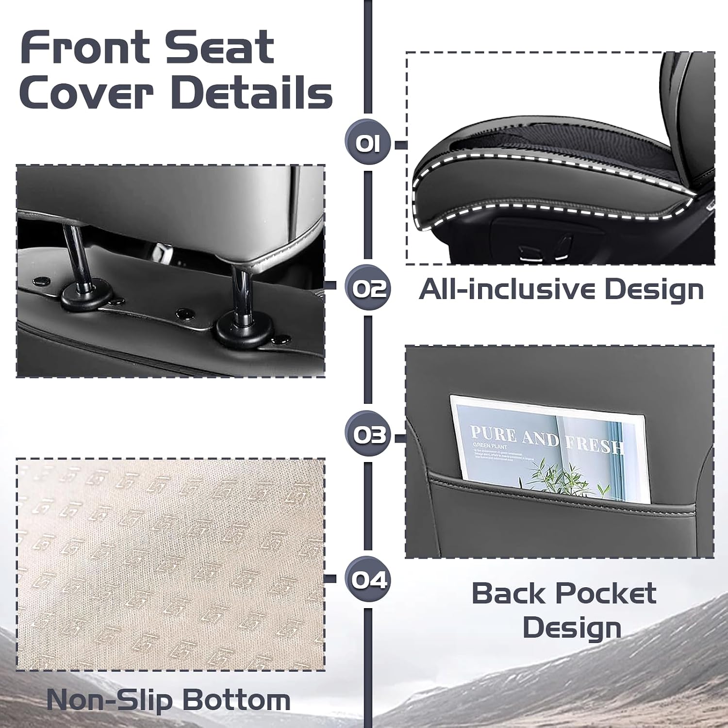 Car Seat Covers for Toyota Tundra 2000-2026, Waterproof Nappa Leather Full Set Seat Cover, Anti-Slip and Comfortable Automotive Seat Protector&Accessories(Gray Black)