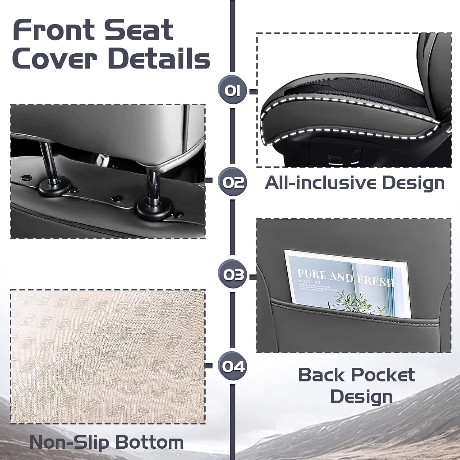 Car Seat Covers for Honda Accord 2000-2026, Waterproof Nappa Leather Front Seat Cover, Anti-Slip and Comfortable Automotive Seat Protector&Accessories(Gray Black)