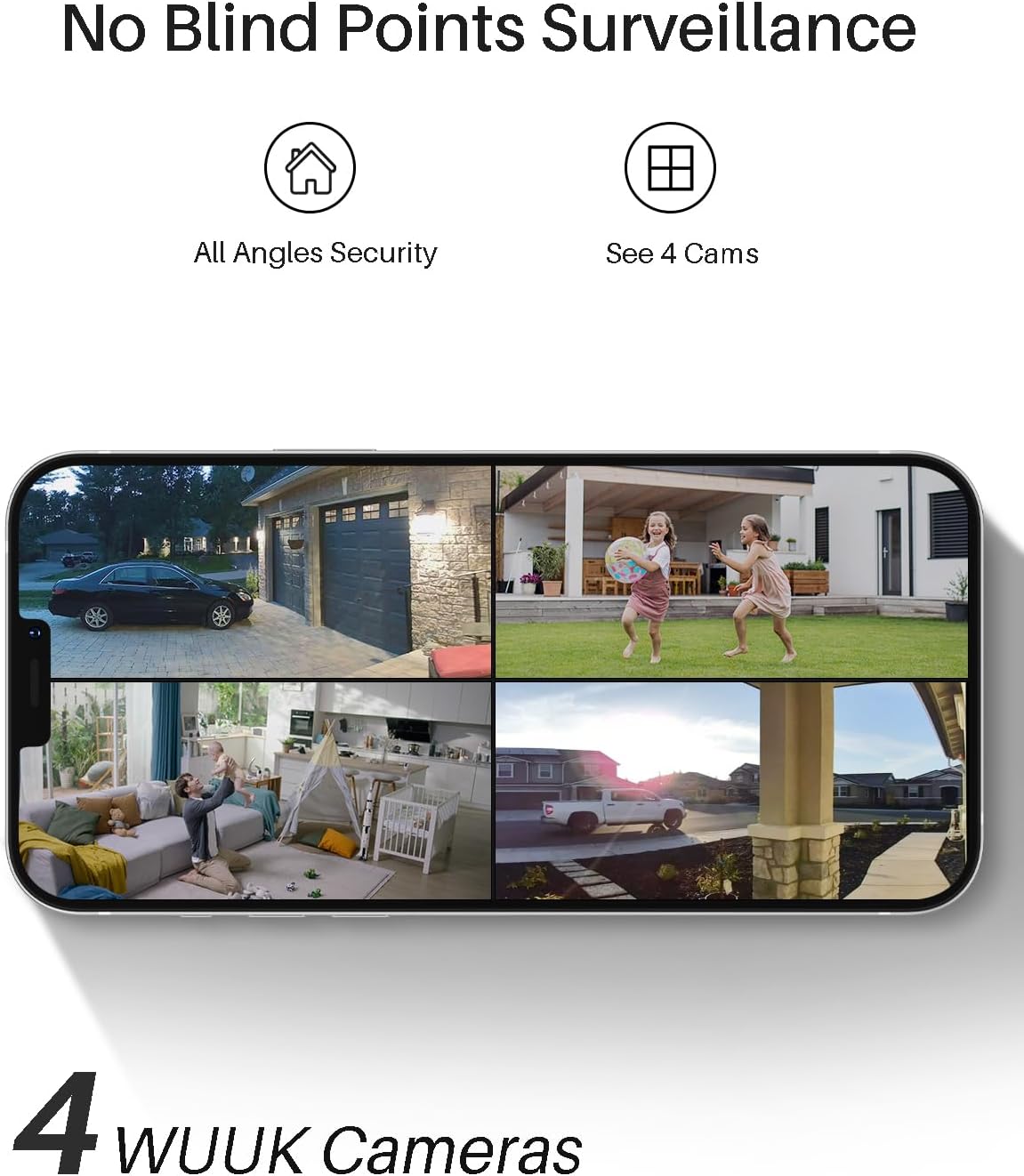 WUUK Solar Security Cameras Wireless Outdoor, Home Surveillance System, 2K, No Monthly Fee, Motion Alert, Night Vision, 2.4/5 GHz WiFi, 32G Local Storage, Compatible with Alexa & Google, 2-Camera Kit