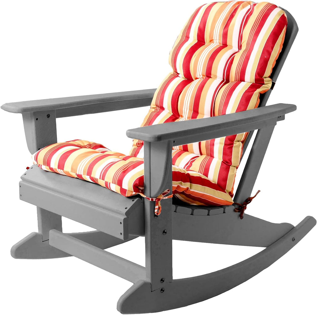 Sundale Outdoor Adirondack Rocking Chair with Cushion, HDPE Patio Plastic All Weather Adirondack Rocker, Water Resistant for Outside, Garden, Pool, Yard, Grey