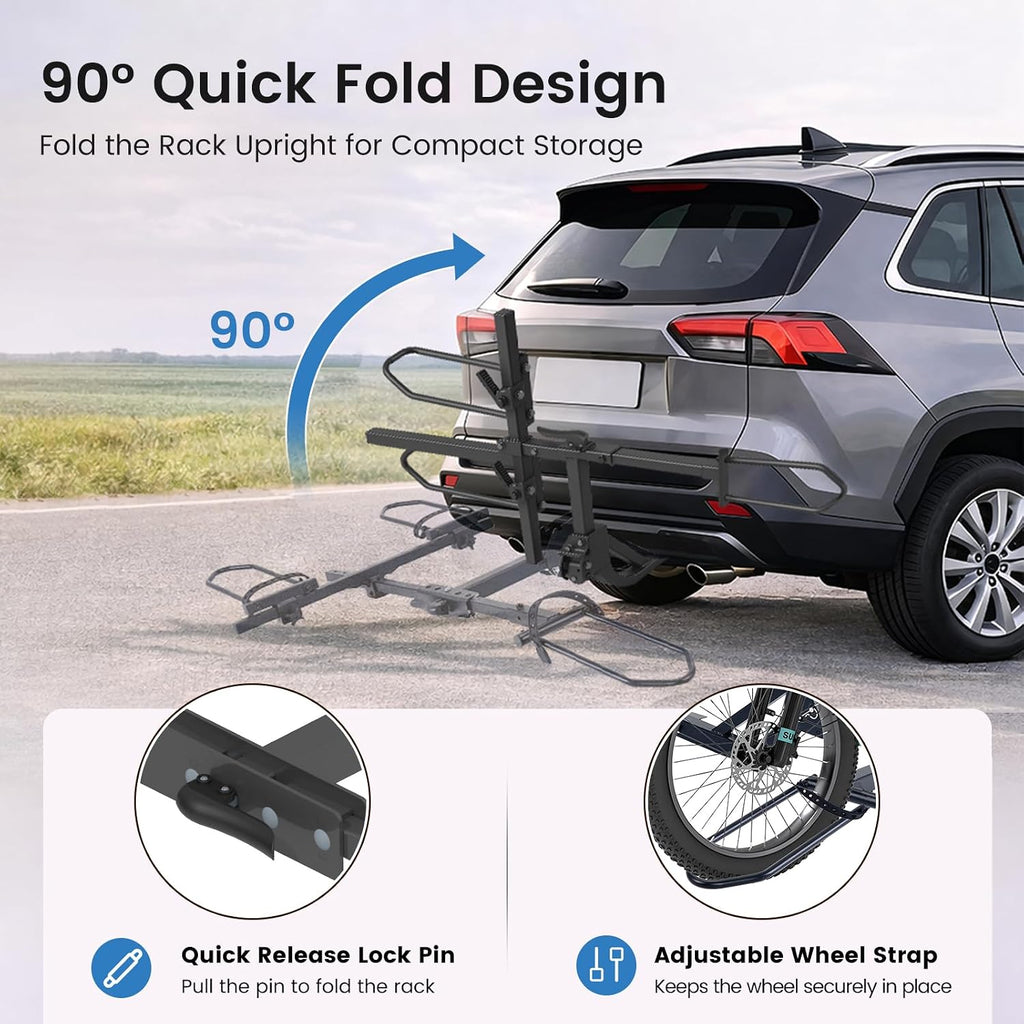 MOPHOTO Heavy-Duty Folding Trike Rack for Adult Tricycles, 170 lbs Hitch Mount Carrier, Fits 5' Fat Tires & 42.1'–59' Wheelbase, Rear Trike Rack with 2' Receiver for Cars, Trucks, SUVs, RVs