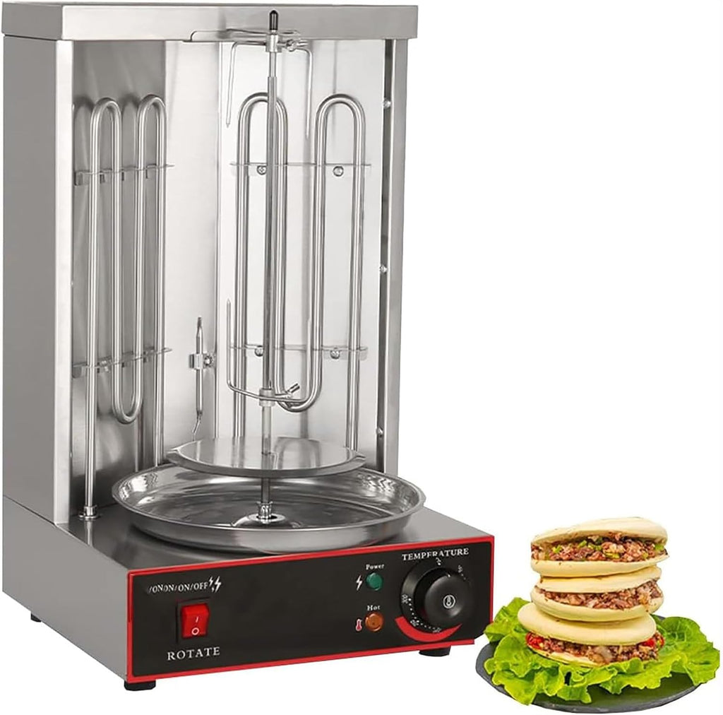 Electric Shawarma Machine Vertical Rotisserie Grill with Oil Collecting Pan, Stainless Steel Oven Grill, Adjustable 300℃, 360° Rotating Kebab