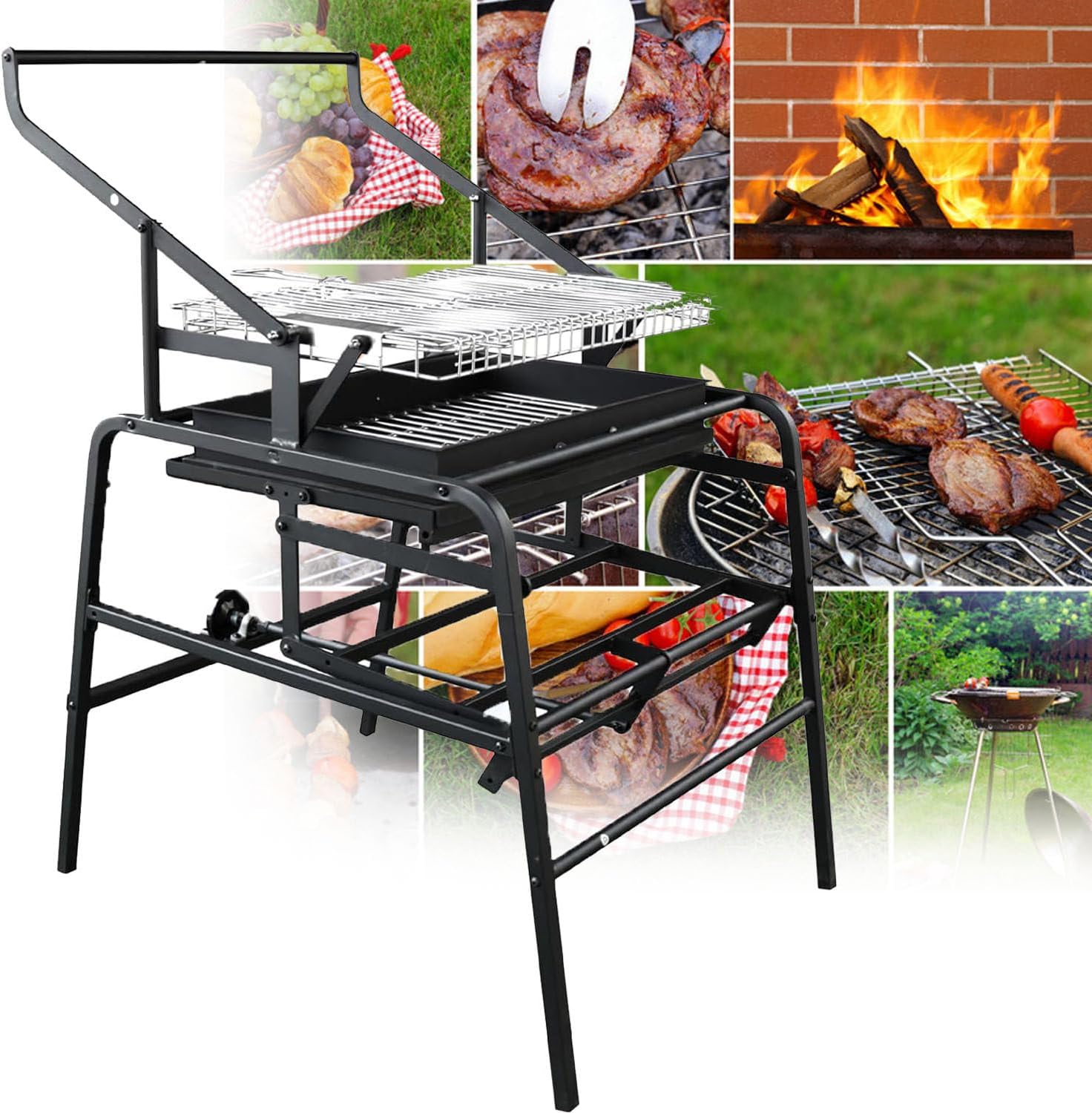 Outdoor Foldable Barbecue Grill, 360° Rotating Charcoal Grills, Stainless Steel Flipping Outdoor BBQ Grill Large Barbecue Charcoal Grill, for Travel, Camping, Party