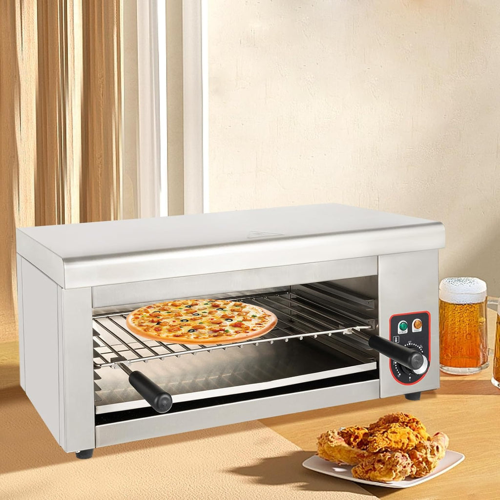2000W Cheese Melter Electric Salamander Broiler 50-300°C Salamander Grill Stainless Steel Broiler Burner BBQ Grill Grilling Machine Countertop Wall-mounted for Restaurant Kitchen Hotel