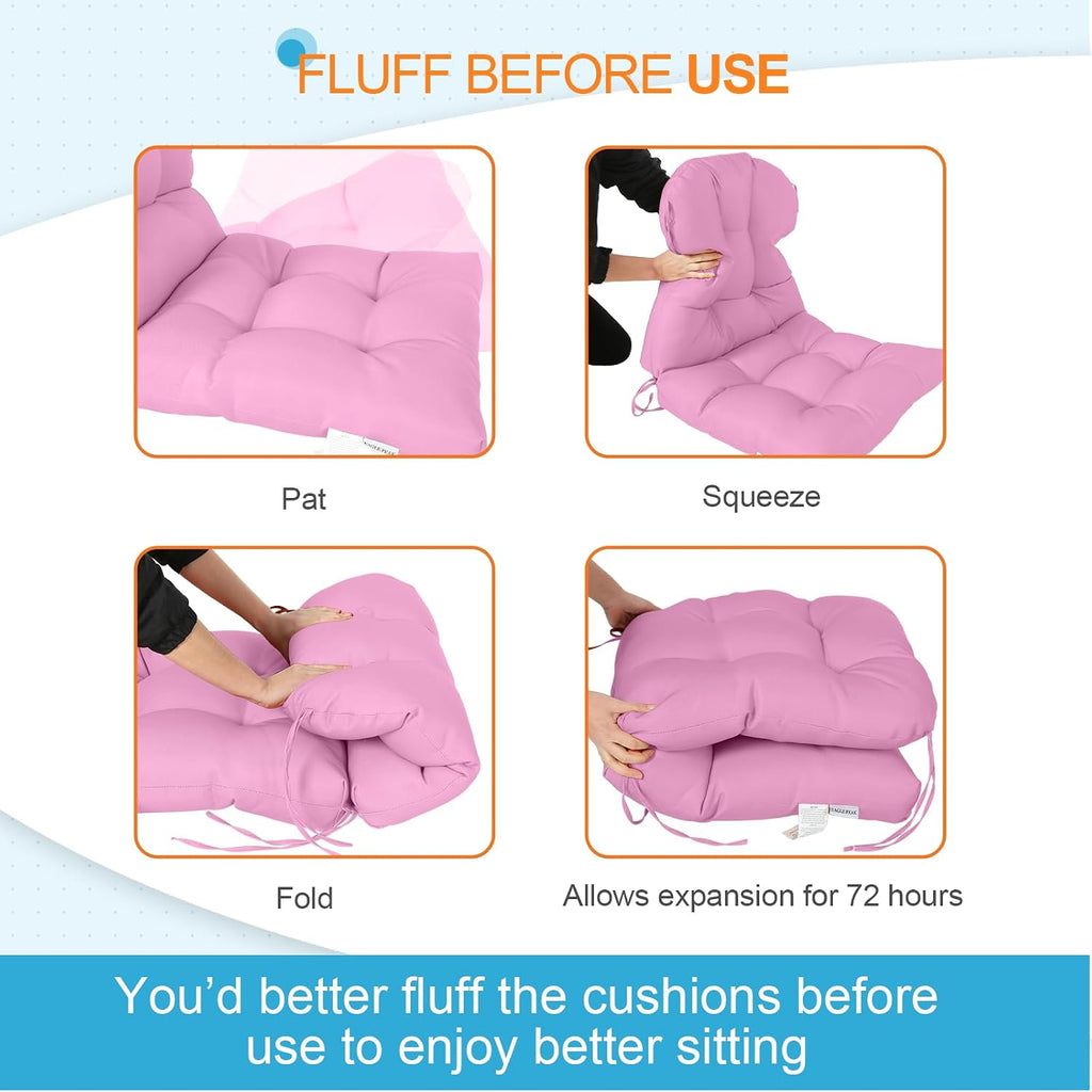EAGLE PEAK Tufted Outdoor/Indoor Seat/Back Chair Cushions, Set of 2, 42'' x 21'', Pink