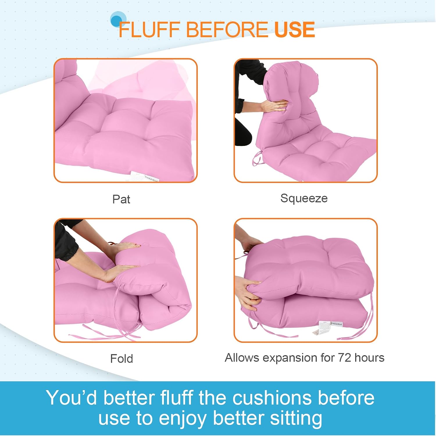 EAGLE PEAK Tufted Outdoor/Indoor Seat/Back Chair Cushions, Set of 2, 42'' x 21'', Pink