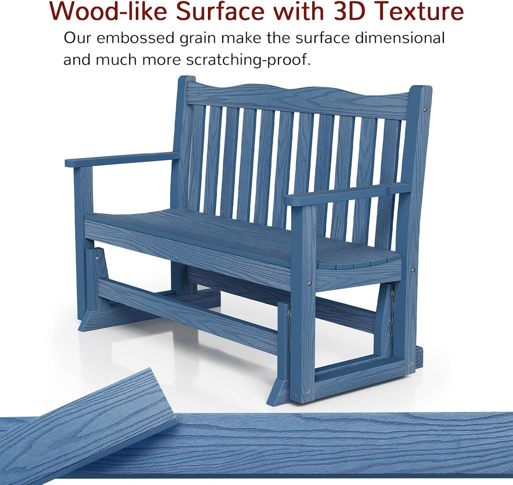 Stoog Outdoor Gliders Set of 2, All-Weather HIPS Glider Bench for Porch, Never Fade or Rot, Blue