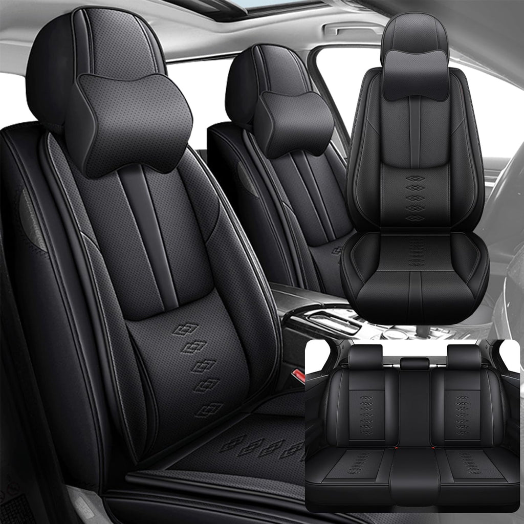 Car Seat Covers 5 Seats Fit for Mazda CX-90 2024 2025,Waterproof Leather Seat Covers,Airbag Compatible,Car Seat Protectors Interior Sets(5PCS with Pillows,Black)