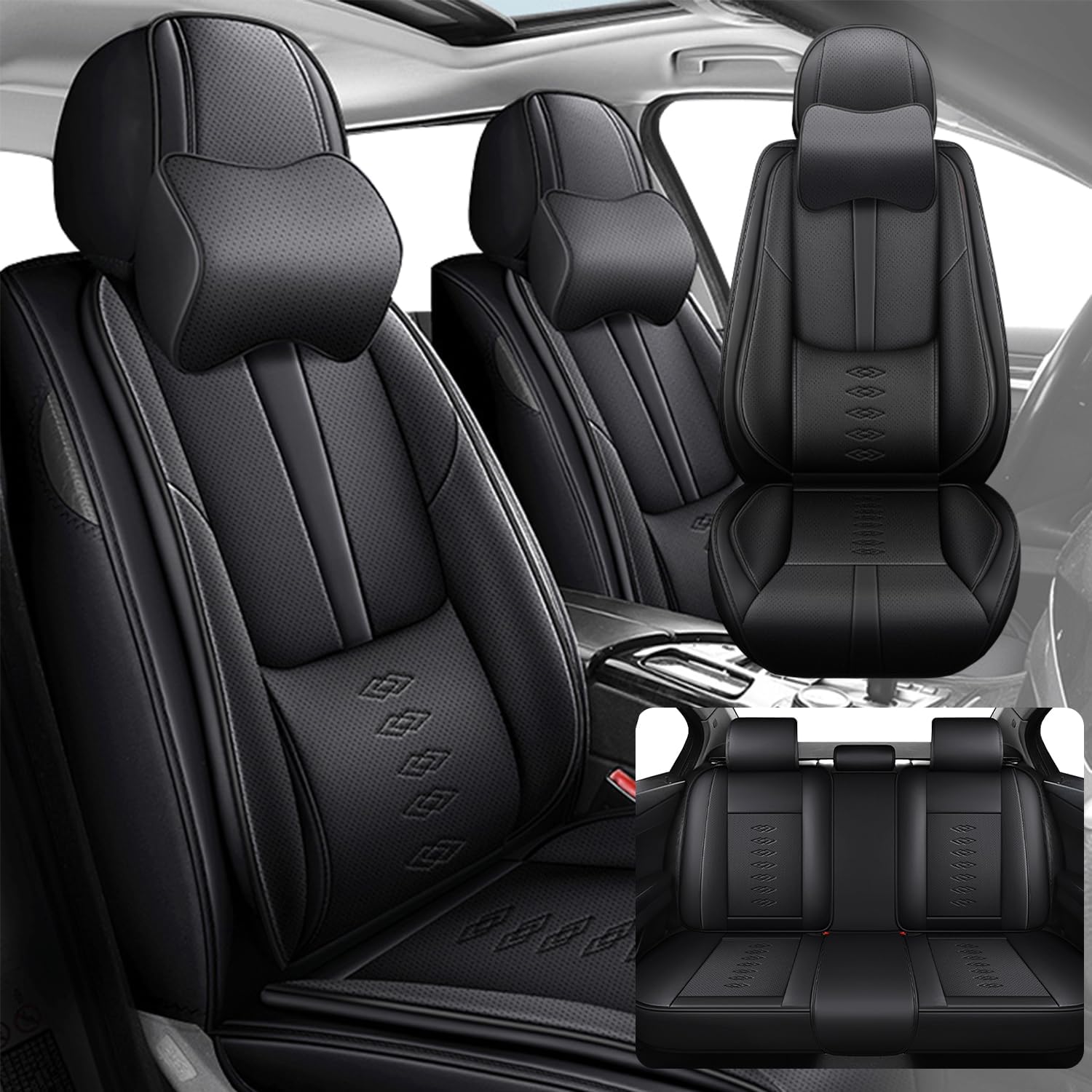Car Seat Covers 5 Seats Fit for Mazda CX-90 2024 2025,Waterproof Leather Seat Covers,Airbag Compatible,Car Seat Protectors Interior Sets(5PCS with Pillows,Black)