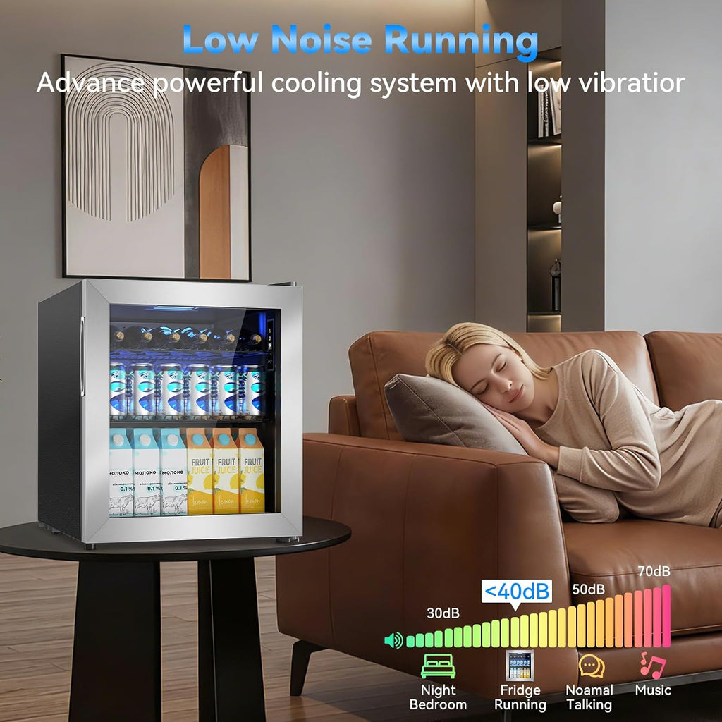 Velivi Mini Fridge with Glass Door-Small Fridge Desk Beverage Cooler with Lock for Beer Drinks 1.4 Cu.Ft Countertop Beverage Fridge with Adjustable Shelves, Led Light for Bedroom/Office/Dorm