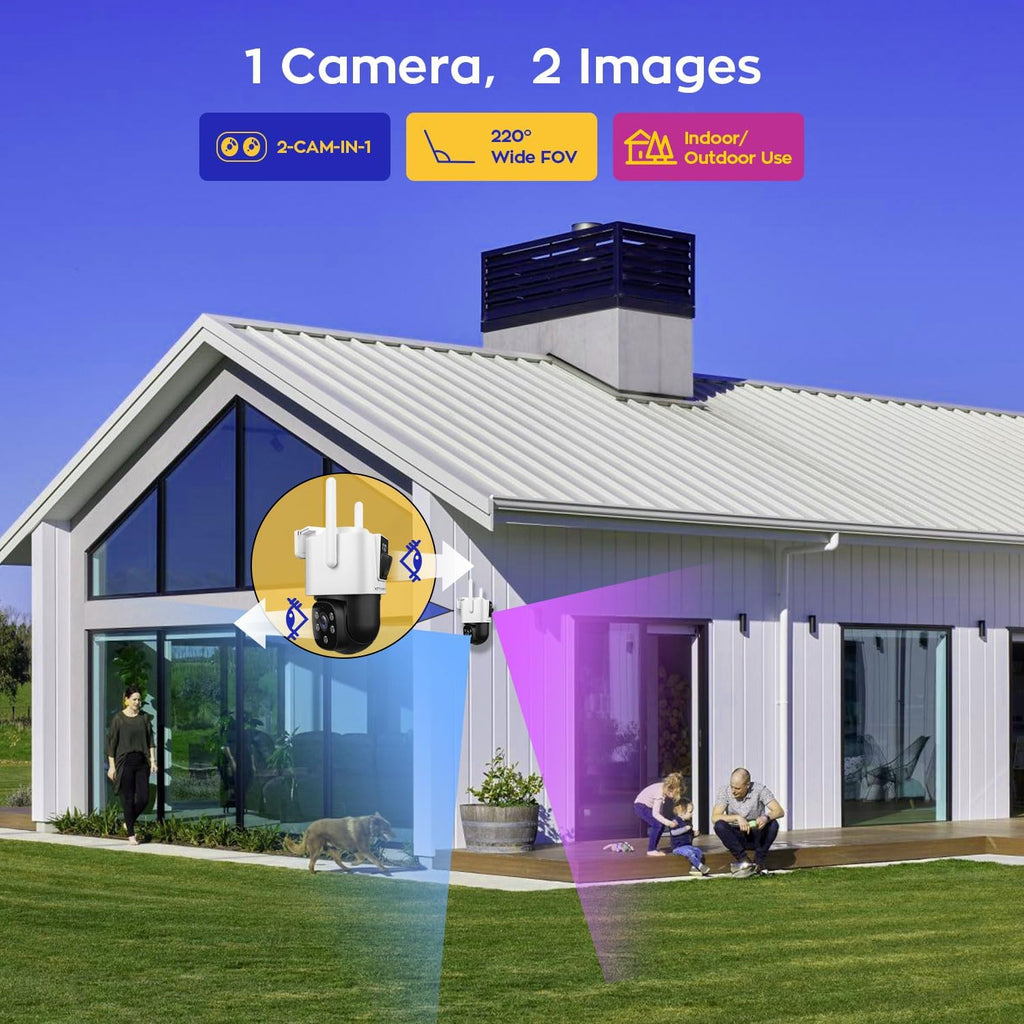 xmartO 4 Dual-Lens Wireless Camera Kit, 8-View WiFi6 Mesh Long Range Security System, 16CH 4K Dual Band NVR, 4MP 180° Static FOV & 360°PTZ AI Tracking, 24/7 Plug-in, 1TB HDD, No Monthly Fee