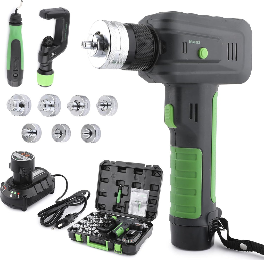 Electric Tubing Expander Swaging Tool Kit, with 2200mAh Powered, 7 Expander Heads for 3/8' to 1-1/8', Power HVAC Expander Tool with Tube Cutter, Deburring Tool for Copper Aluminum Pipes