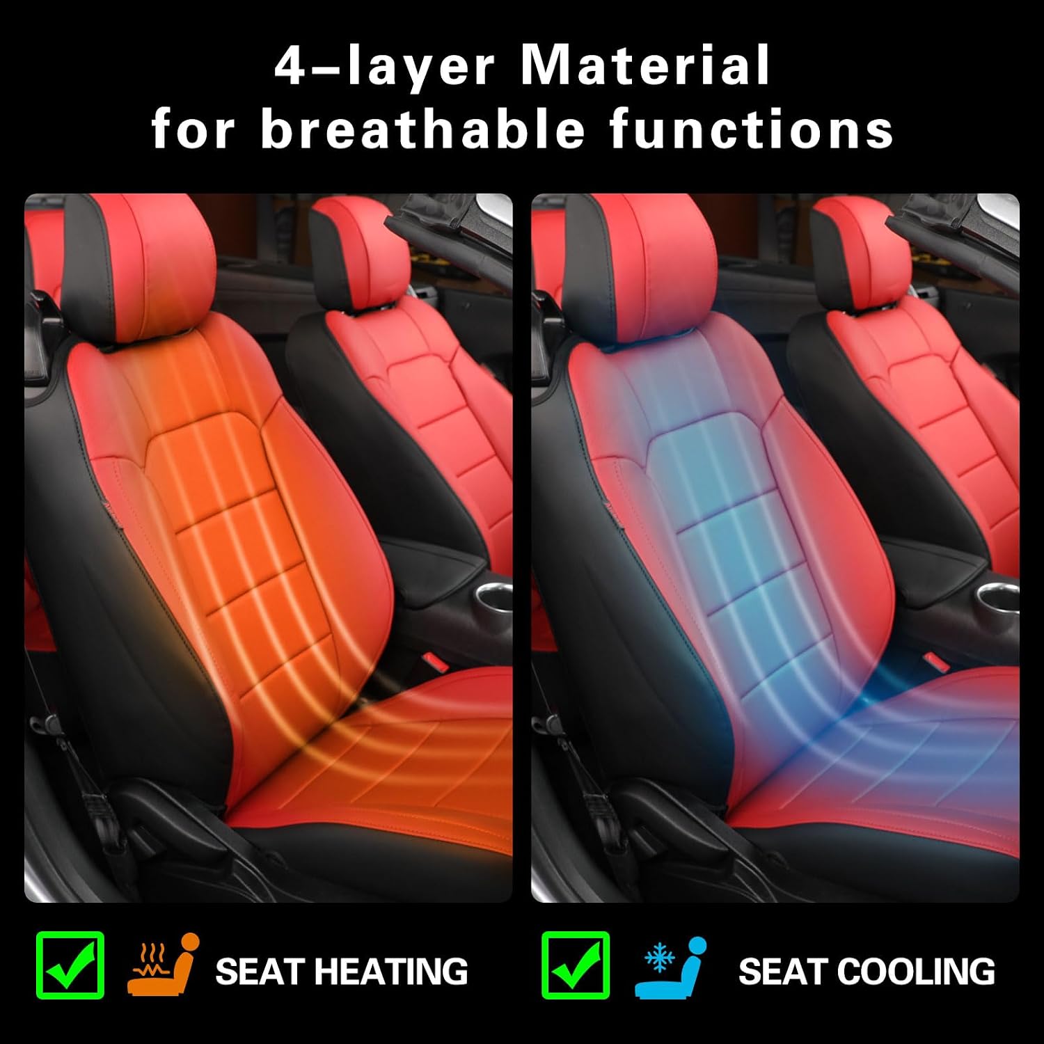coverdream Mustang Leather Seat Covers Custom Fit for 2015-2025 2026 Ford Mustang Coupe,Rear w/Split Backrest,Fully Covered,Airbag Compatible Waterproof Car Seat Protector(Full Set,Black/Red)