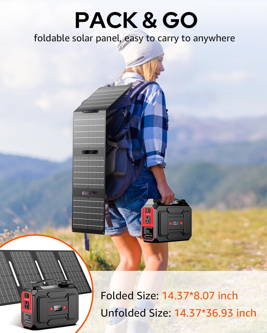 Solar Powered Generator 100W, Portable Solar Generator Power Station with Solar Panels 40W Included and 5 Watts USB Led Light Bulb