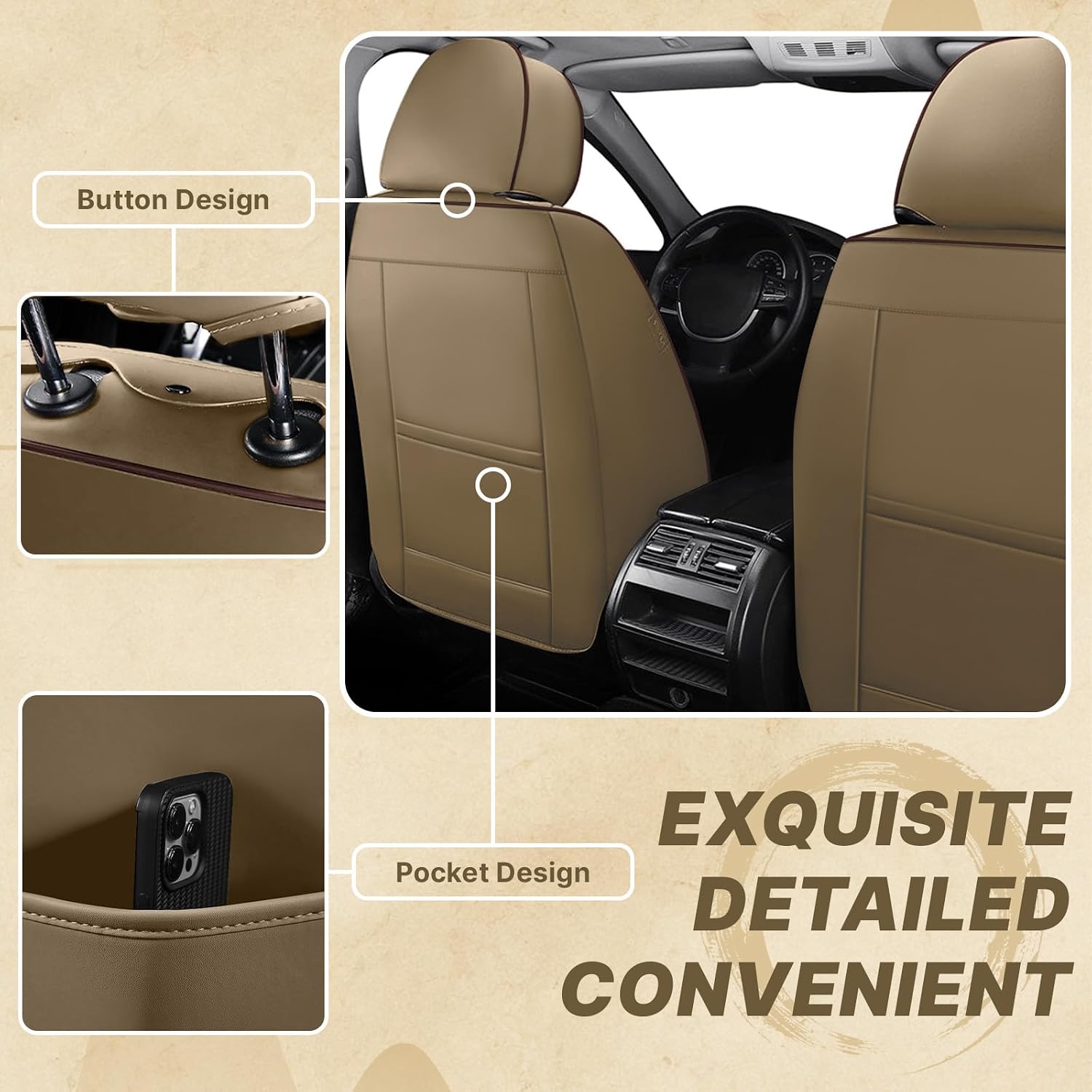 Fit for Ford Explorer 2000-2026 Seat Covers, Fashion Sport Seat Cover with Waterproof Leather, Airbag Safe Design Seat Protector (5 Full Seat Standard, Brown Coffee)