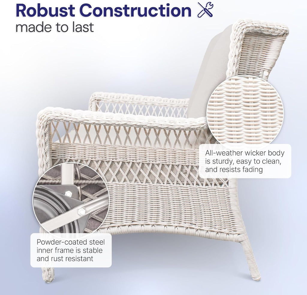 Park Meadow Outdoor Wicker Loveseat Sofa with Waterproof Cushions, All-Weather HDPE Rattan Patio Sofa, Taupe Beige | Breathable Cover, High Density Cushion, Durable HDPE Wicker